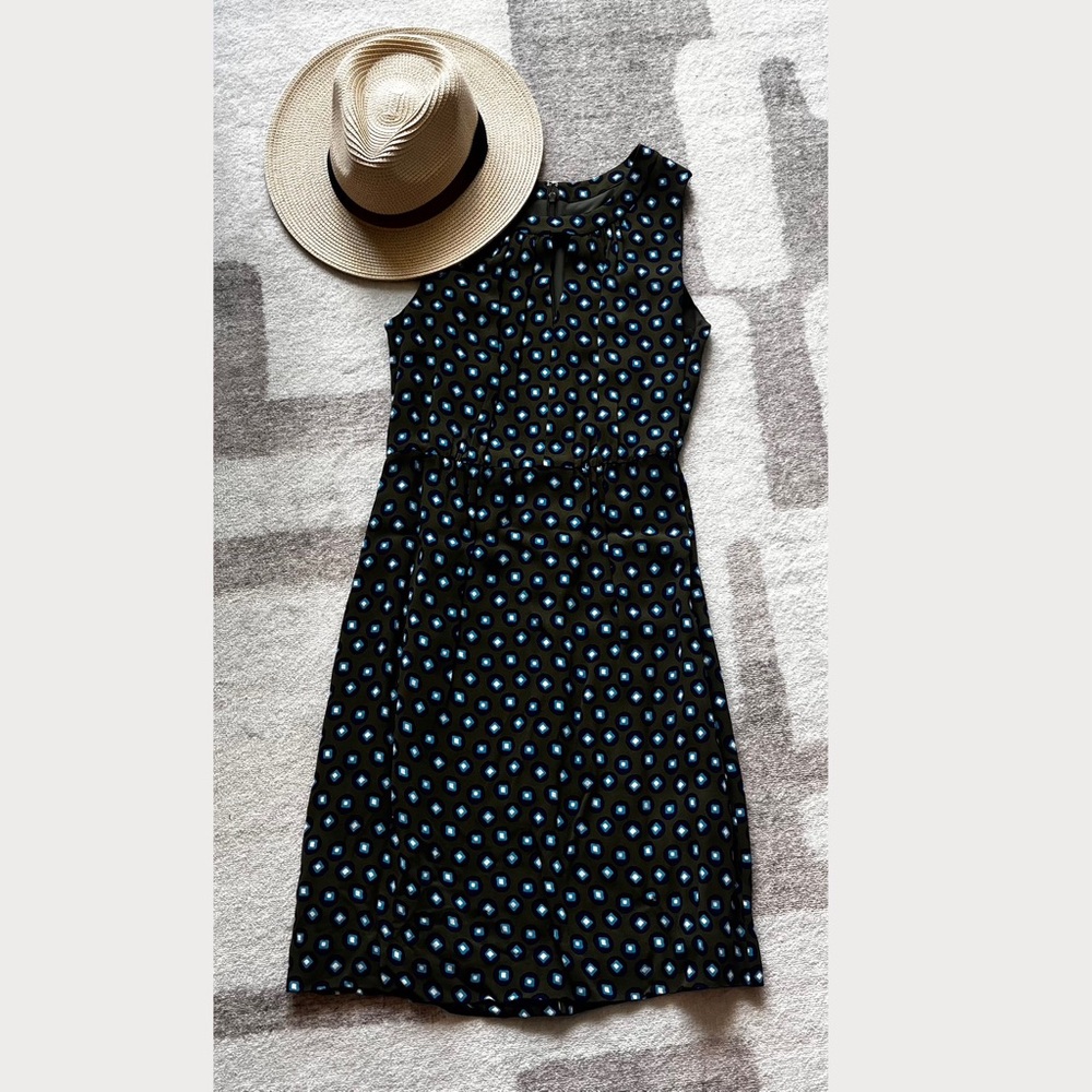 BNWT J CREW OLIVE KEY HOLE GEOMETRIC PRINT DRESS